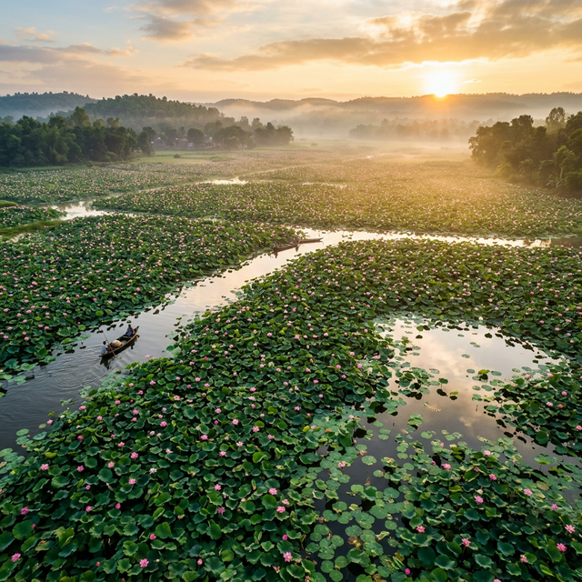 Lotus field in Bihar - origin of Zenvora makhana
